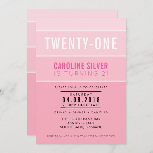 OMBRE STRIPE 21E verjaardagsfeest UITNODIGEN chiqu Kaart (Voorkant / Achterkant)
