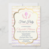 Ombre Stripes Confetti First Heilige Communie Kaart (Voorkant)