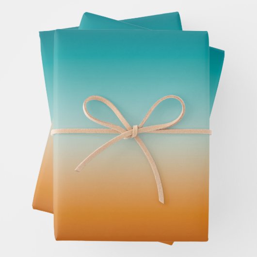  Ombre Sunny Oranje & Blauwgroen Blauwe Gradiënt P Inpakpapier Vel (In situ)