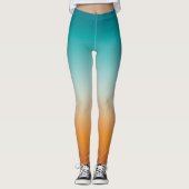 Ombre Sunny Oranje en Blauwgroen Blauw Gradiënt Leggings (Voorkant)