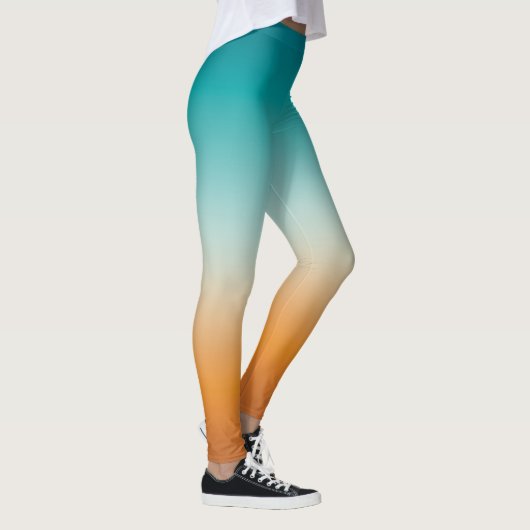Ombre Sunny Oranje en Blauwgroen Blauw Gradiënt Leggings (Rechts)