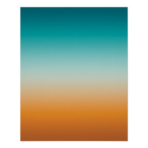  Ombre Sunny Oranje en Blauwgroen Blauw Gradiënt Perfect Poster