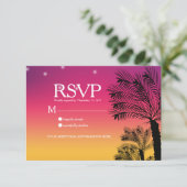 Ombre Sunset Beach Tropical Palm Trees Wedding Kaart (Staand voorkant)