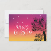 Ombre Sunset Beach Tropical Palm Trees Wedding Kaart (Achterkant)