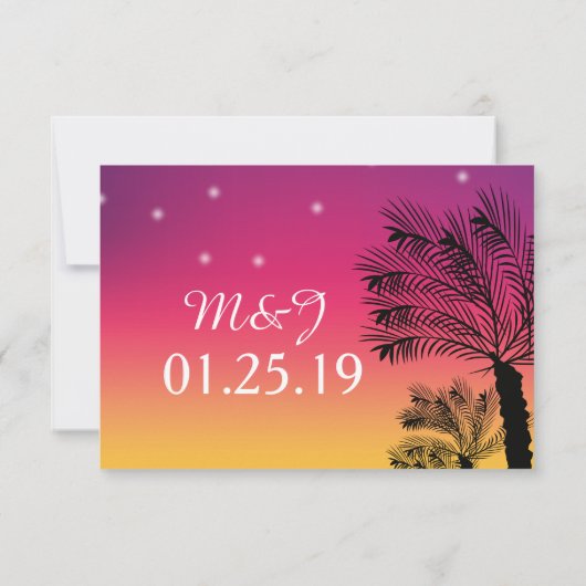 Ombre Sunset Beach Tropical Palm Trees Wedding Kaart (Achterkant)