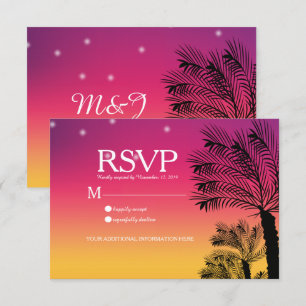 Ombre Sunset Beach Tropical Palm Trees Wedding Kaart