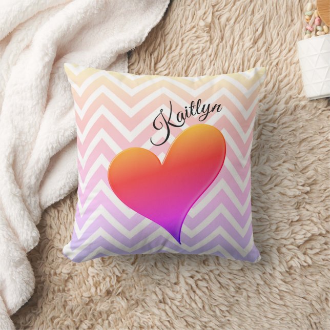 Ombre Sunset Heart on Chevron Stripe Sierkussen (Deken)