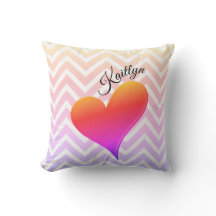 Ombre Sunset Heart on Chevron Stripe Sierkussen