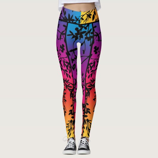 Ombre Sunset Leaf en Branch Levendige Leggings (Voorkant)