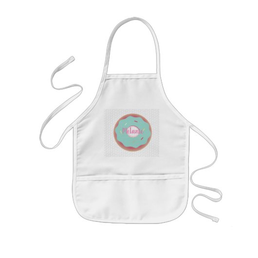 Ombre Teal Bakkerij Donuts Aangepaste Naam Kinder Schort (Voorkant)