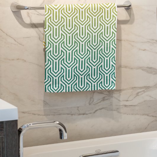 Ombre-thema turquoise geel Art Deco patroon Bad Handdoek