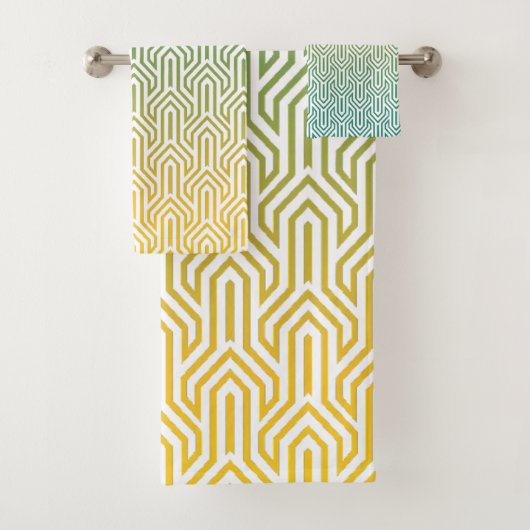 Ombre-thema turquoise geel Art Deco patroon Bad Handdoek (Insitu)