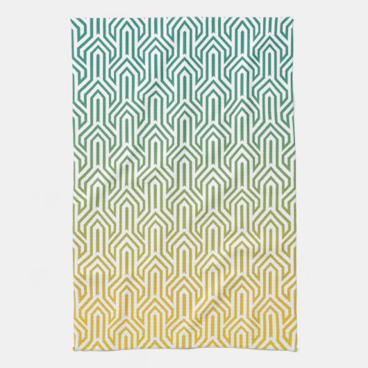 Ombre-thema turquoise geel Art Deco patroon Theedoek (Verticaal)