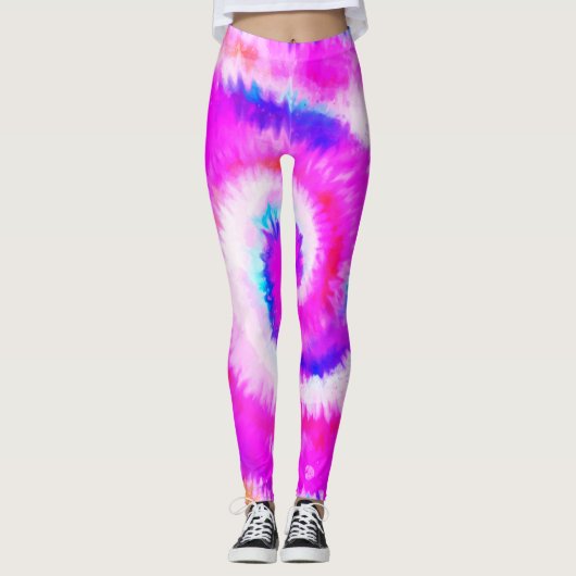Ombre Tie Dye Rainbow Swirl Fuchsia Leggings (Voorkant)