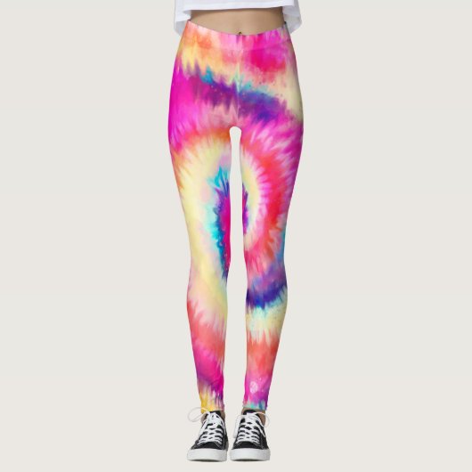 Ombre Tie Dye Rainbow Swirl Pink Yellow Leggings (Voorkant)
