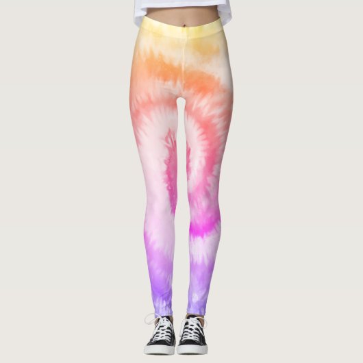 Ombre Tie Dye Rainbow Swirl Pink Yellow Leggings (Voorkant)