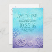 Ombre turquoise blauw strand opslaan de datum brie aankondigingskaart (Voorkant / Achterkant)