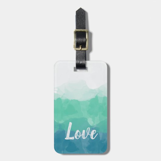 Ombre Turquoise Blue en Neo Mint Love Gradient Bagagelabel (Voorkant verticaal)