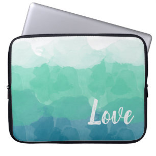 Ombre Turquoise Blue en Neo Mint Love Gradient Laptop Sleeve
