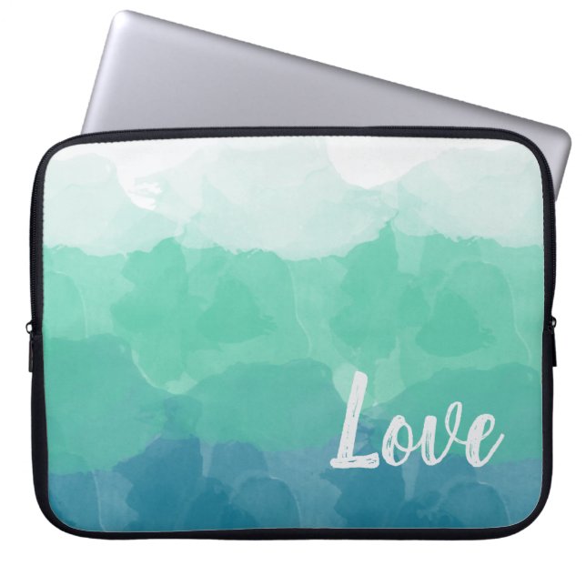Ombre Turquoise Blue en Neo Mint Love Gradient Laptop Sleeve (Voorkant)