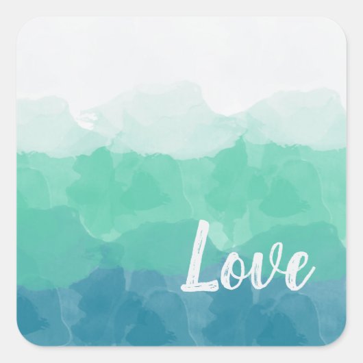 Ombre Turquoise Blue en Neo Mint Love Gradient Vierkante Sticker (Voorkant)