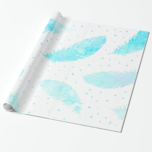 *~* Ombre Turquoise Feathers Stippen op White Cadeaupapier