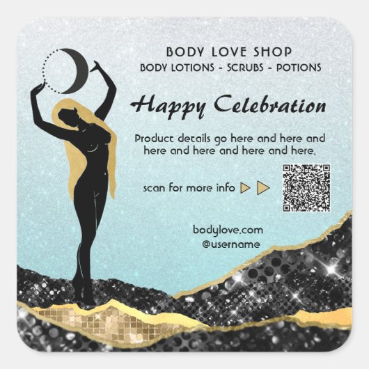 *~* Ombre Turquoise Goddess Inention Spell AP24 Vierkante Sticker (Voorkant)