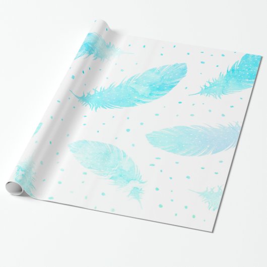 *~* Ombre Turquoise Veren Stippen op Wit Cadeaupapier (Uitgerold)