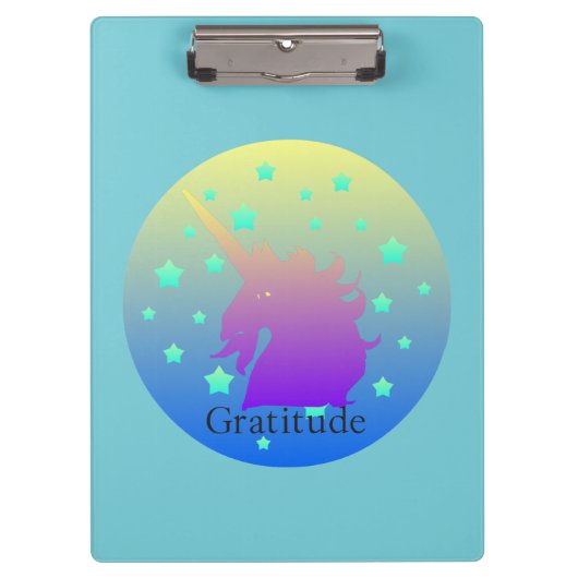 Ombre unicorn met woord dankbaarheid klembord (Voorkant)