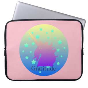 Ombre unicorn met woord dankbaarheid laptop sleeve