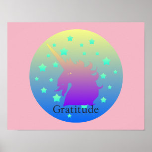 Ombre unicorn met woord dankbaarheid poster