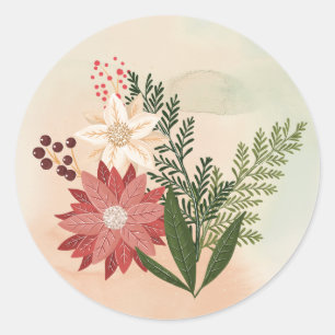 Ombre Watercolor Poinsettia Kerstvakantie Ronde Sticker