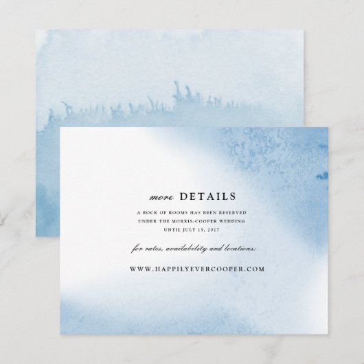 Ombre Watercolor Trouwkaart | Blauw Informatiekaartje (Voorkant / Achterkant)