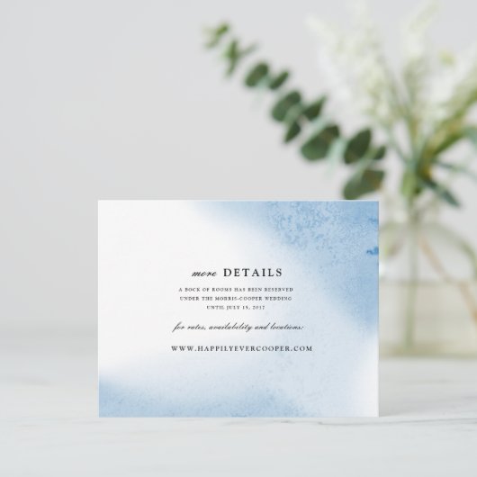 Ombre Watercolor Trouwkaart | Blauw Informatiekaartje (Staand voorkant)