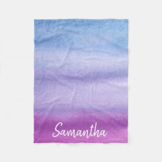 Ombre Waterverf Aangepaste naam Paars/Blauw mandje Fleece Deken