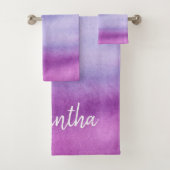 Ombre Waterverf Aangepaste naam Paars/Blauwe handd Bad Handdoek (Insitu)