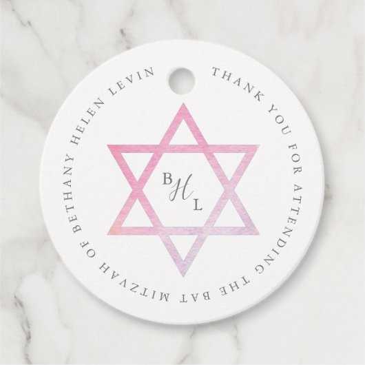 Ombre waterverf Bat Mitzvah Bedankjes Labels (Voorkant)