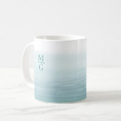 Ombre Waterverf Beach Monogram Blauwgroen Koffiemok (Voorkant links)
