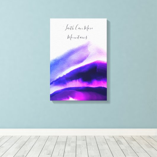 Ombre Waterverf Blue en Roze bergen Canvas Afdruk (Insitu (Houten vloer))