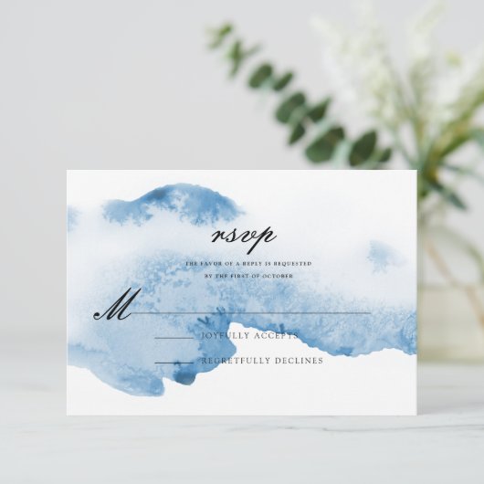 Ombre Waterverf bruiloft antwoord Kaart | Blauw (Staand voorkant)