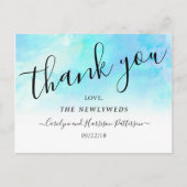 Ombre Waterverf bruiloft dank u Briefkaarten- blau Aankondigingskaart (Voorkant)