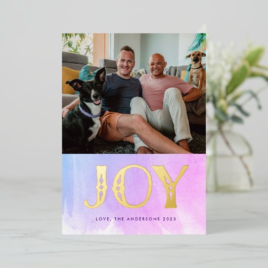 OMBRE WATERVERF GOLD JOY kerstfoto Folie Feestdagenkaart (Staand Voorkant)