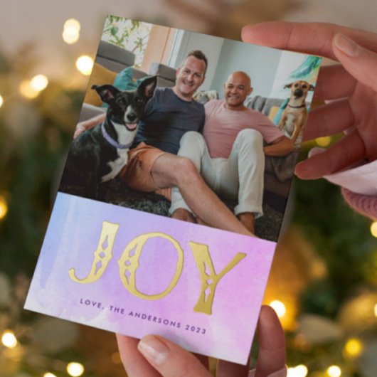 OMBRE WATERVERF GOLD JOY kerstfoto Folie Feestdagenkaart
