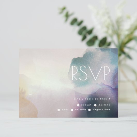 Ombre Waterverf in het Paarse en goudhuwelijk RSVP Kaartje (Staand voorkant)