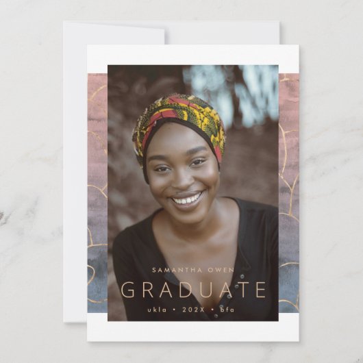 Ombre Waterverf Modern Gold Foil Marble Afstudeerd Aankondiging (Voorkant)