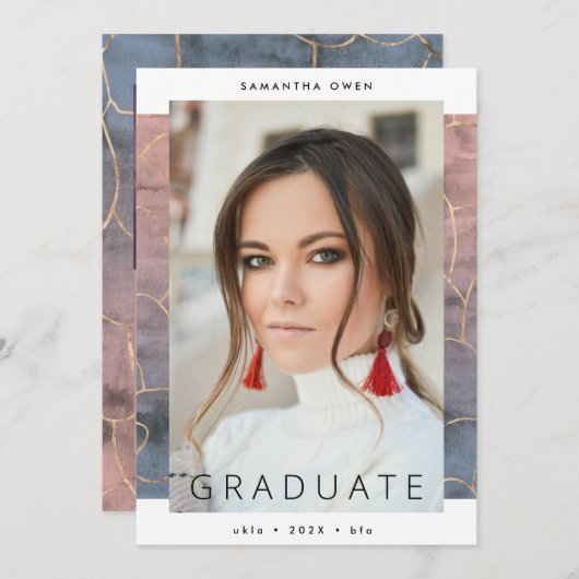 Ombre Waterverf Modern Gold Foil Uni Marble Aankondiging (Voorkant / Achterkant)