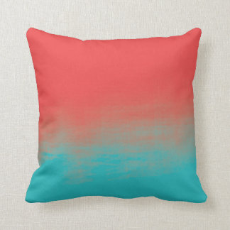 Ombre Waterverf Texture - Blauwgroen en koraal Kussen