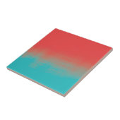 Ombre Waterverf Texture - Blauwgroen en koraal Tegeltje (Zijkant)