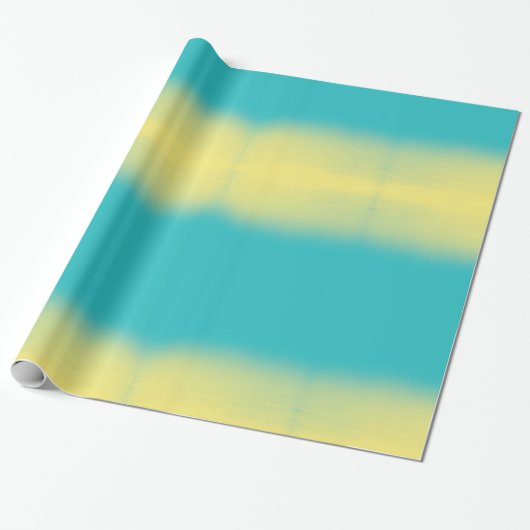Ombre Waterverf Textuur - Blauwgroen Blauw en Geel Cadeaupapier (Uitgerold)