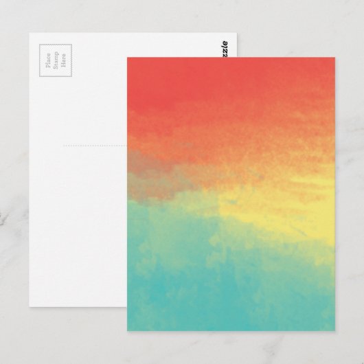 Ombre Waterverf Textuur - Blauwgroen, Geel, Koraal Briefkaart (Voorkant / Achterkant)